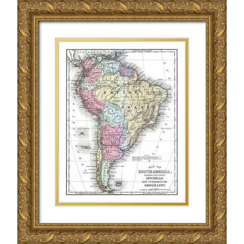 South America - Mitchell 1877 Gold Ornate Wood Framed Art Print with Double Matting by Mitchell