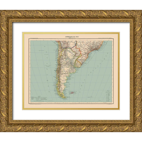 Southern South America - Schrader 1908 Gold Ornate Wood Framed Art Print with Double Matting by Schrader