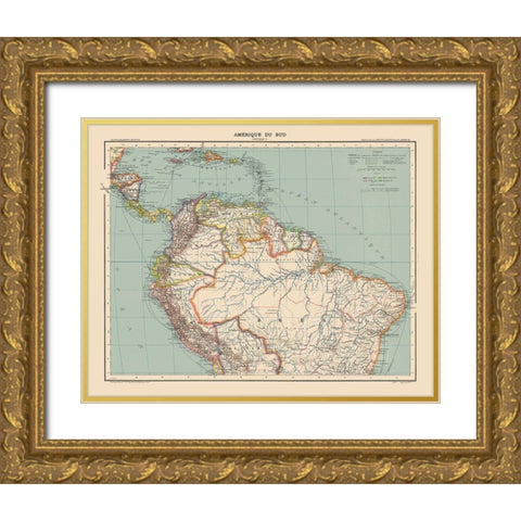 North South America - Schrader 1908 Gold Ornate Wood Framed Art Print with Double Matting by Schrader