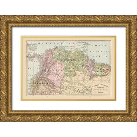 South America Venezuela Ecuador Guiana Colombia Gold Ornate Wood Framed Art Print with Double Matting by Cram