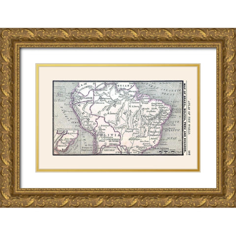 South America Brazil Bolivia Peru Ecuador Gold Ornate Wood Framed Art Print with Double Matting by Alden