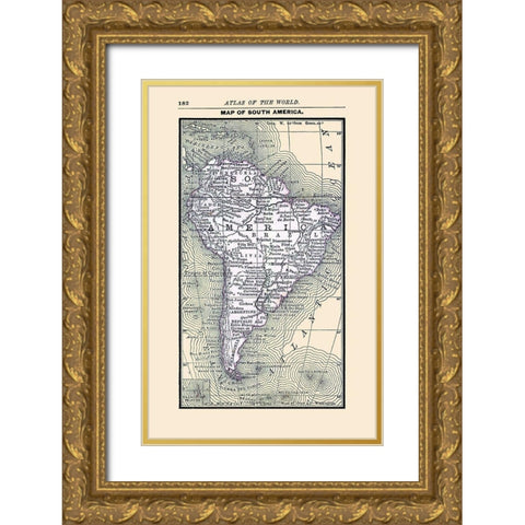 South America - Alden 1886 Gold Ornate Wood Framed Art Print with Double Matting by Alden
