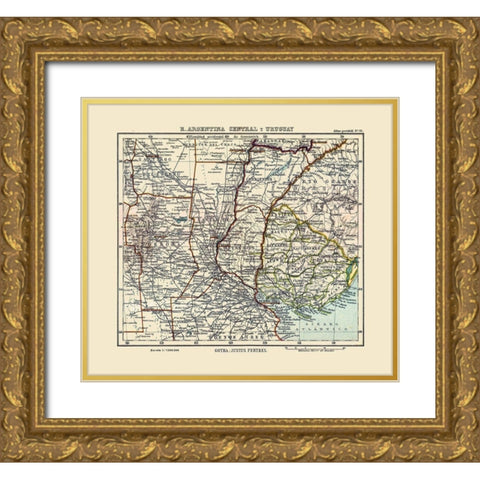 South America Argentina Uruguay - Perthes 1921 Gold Ornate Wood Framed Art Print with Double Matting by Perthes