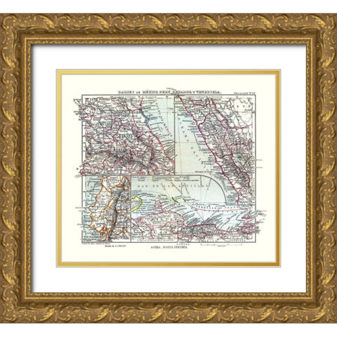 South America Mexico Peru Venezuela Ecuador Gold Ornate Wood Framed Art Print with Double Matting by Perthes