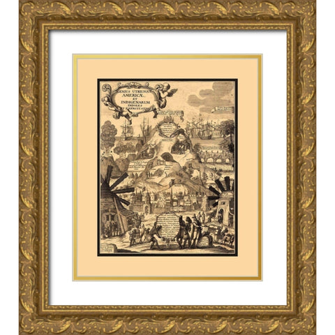 South America Natural Riches - 1703 Gold Ornate Wood Framed Art Print with Double Matting by Unknown