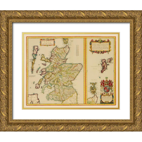 Great Britain Scotland - Blaeu 1654 Gold Ornate Wood Framed Art Print with Double Matting by Blaeu