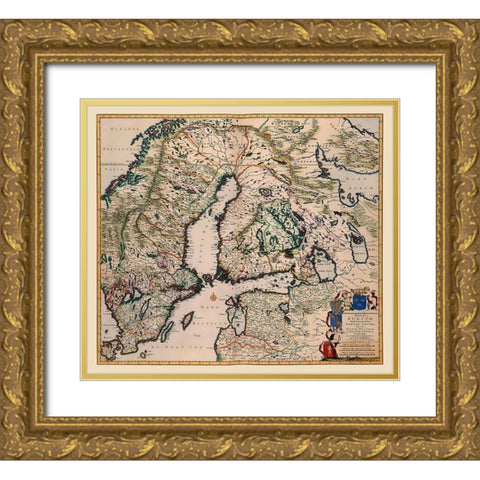 Scandinavia - De Wit 1688 Gold Ornate Wood Framed Art Print with Double Matting by De Wit
