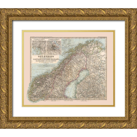 Northeast Europe - Stieler 1885 Gold Ornate Wood Framed Art Print with Double Matting by Stieler