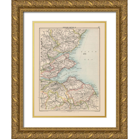 Southeast Scotland - Bartholomew 1892 Gold Ornate Wood Framed Art Print with Double Matting by Bartholomew