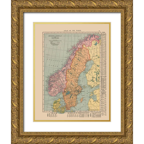 Europe Sweden Norway Denmark - Hammond 1910 Gold Ornate Wood Framed Art Print with Double Matting by Hammond