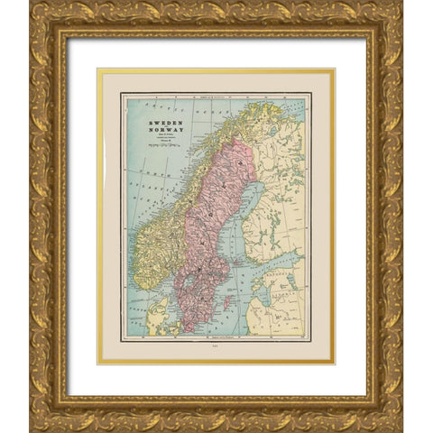 Europe Sweden Norway - Cram 1892 Gold Ornate Wood Framed Art Print with Double Matting by Cram