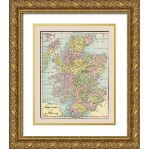 Scotland - Cram 1892 Gold Ornate Wood Framed Art Print with Double Matting by Cram