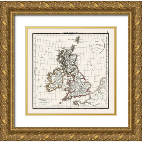 British Isles England - Delamarche 1824 Gold Ornate Wood Framed Art Print with Double Matting by Delamarche