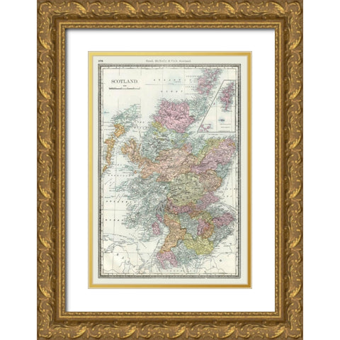 Scotland - Rand McNally 1894 Gold Ornate Wood Framed Art Print with Double Matting by Rand McNally
