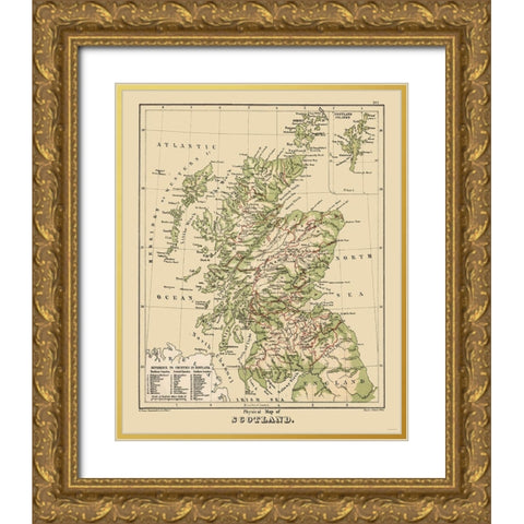 Scotland - Physical Map - Allen Gold Ornate Wood Framed Art Print with Double Matting by Allen