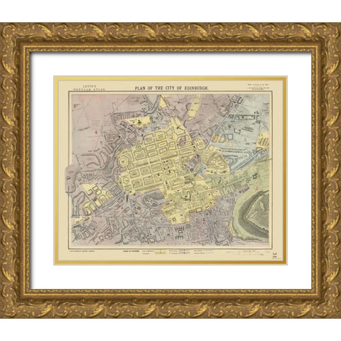 Scotland - Edinburgh - Plan - Letts 1883 Gold Ornate Wood Framed Art Print with Double Matting by Letts