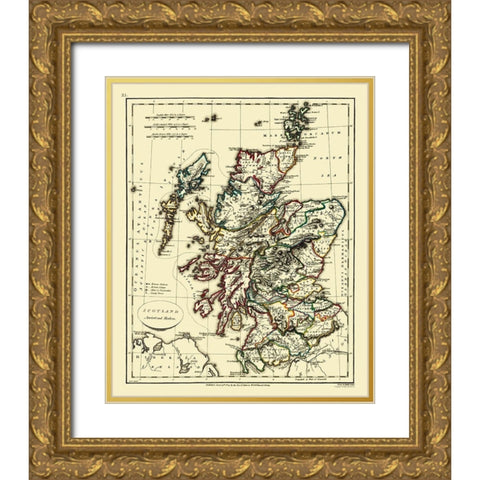 Scotland - Ancient and Modern - Patterson 1804 Gold Ornate Wood Framed Art Print with Double Matting by Patterson