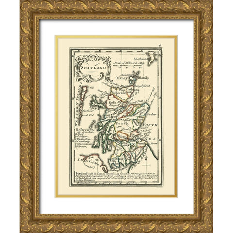 Scotland - Small Scale - Old Regions Gold Ornate Wood Framed Art Print with Double Matting by Unknown