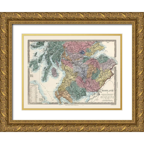 Southern Scotland - Topograpy - Stanford Gold Ornate Wood Framed Art Print with Double Matting by Stanford