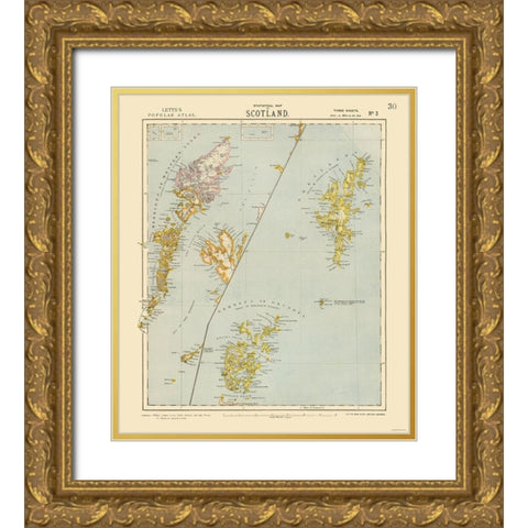 Scotland - Islands - Letts 1883 Gold Ornate Wood Framed Art Print with Double Matting by Letts