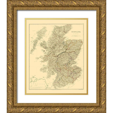 Scotland - Arrowsmith 1834 Gold Ornate Wood Framed Art Print with Double Matting by Arrowsmith