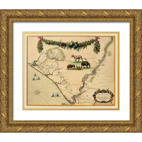 Sergipe Brazil South America - Blaeu 1662 Gold Ornate Wood Framed Art Print with Double Matting by Blaeu