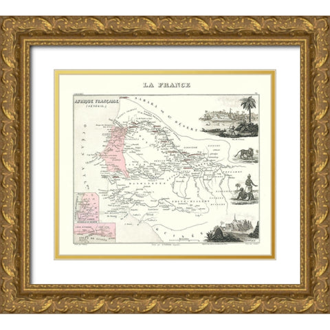 Senegal Africa - Migeon 1869 Gold Ornate Wood Framed Art Print with Double Matting by Migeon