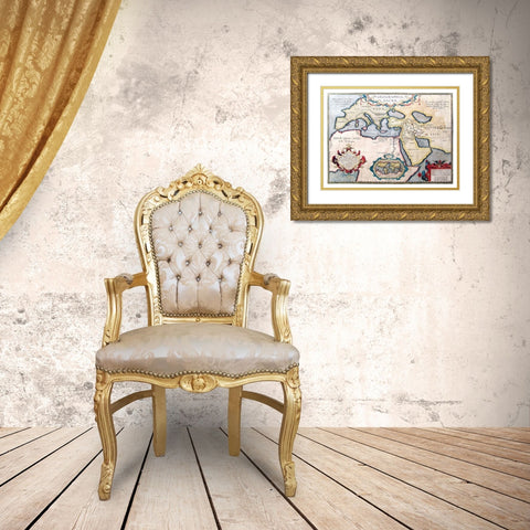 Europe Middle East - Ortelius 1570 Gold Ornate Wood Framed Art Print with Double Matting by Ortelius