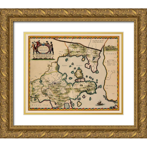 Shandong Province China - Blaeu 1655 Gold Ornate Wood Framed Art Print with Double Matting by Blaeu