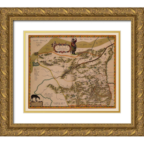 Shaanxi Province China - Blaeu 1655 Gold Ornate Wood Framed Art Print with Double Matting by Blaeu