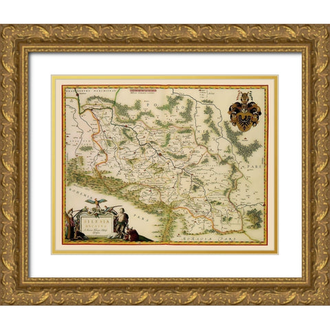 Eastern Europe Silesia Region Poland - Blaeu 1635 Gold Ornate Wood Framed Art Print with Double Matting by Blaeu