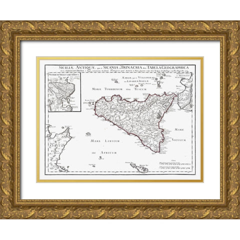 Europe Ancient Sicily Italy - De Lisle 1731 Gold Ornate Wood Framed Art Print with Double Matting by De L''isle