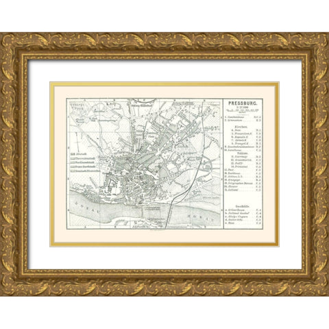 Bratislava Slovakia Europe - Baedeker 1896 Gold Ornate Wood Framed Art Print with Double Matting by Baedeker