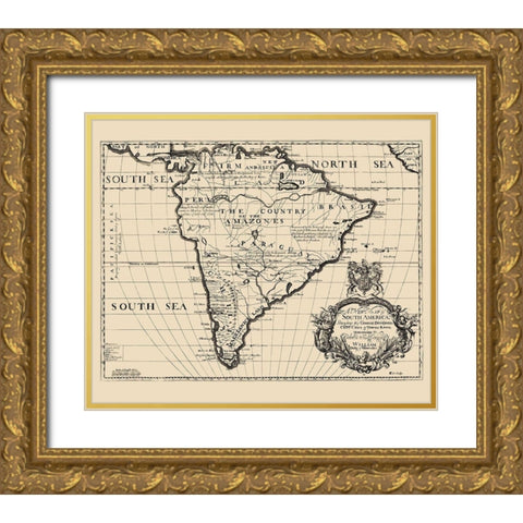 South America - Wells 1700 Gold Ornate Wood Framed Art Print with Double Matting by Wells