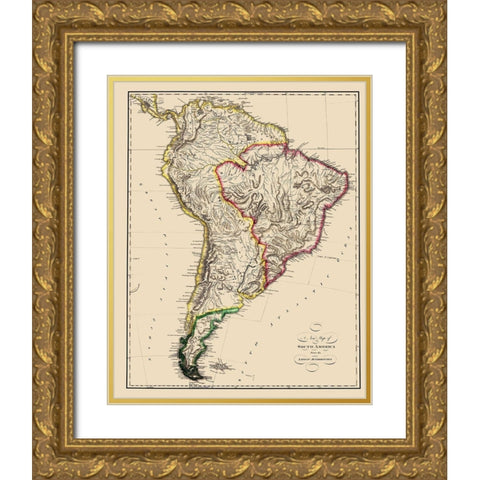 South America - Lewis 1817 Gold Ornate Wood Framed Art Print with Double Matting by Lewis