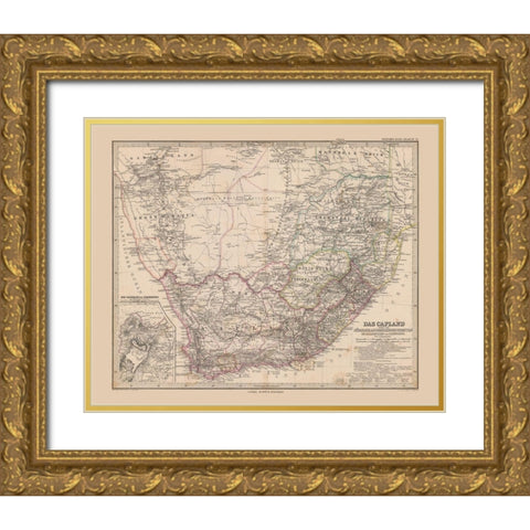 South Africa - Stieler 1885 Gold Ornate Wood Framed Art Print with Double Matting by Stieler
