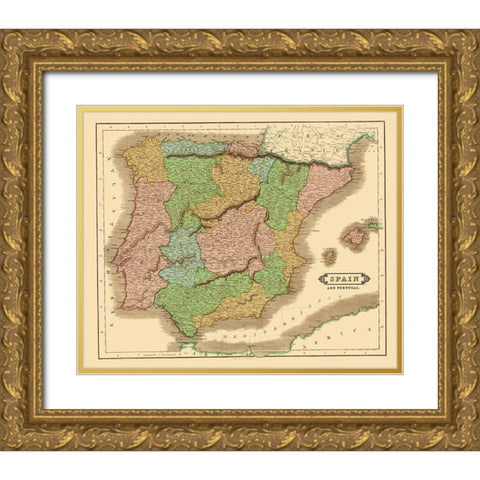 Spain Portugal - Hamilton 1831 Gold Ornate Wood Framed Art Print with Double Matting by Hamilton
