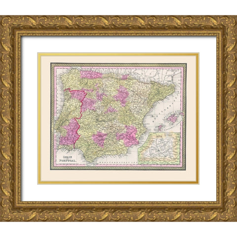 Spain Portugal - Cowperthwait 1850 Gold Ornate Wood Framed Art Print with Double Matting by Cowperthwait