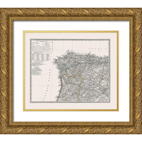 Spain Portugal - Perthes 1865 Gold Ornate Wood Framed Art Print with Double Matting by Perthes