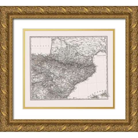 Northeast Spain Portugal - Perthes 1865 Gold Ornate Wood Framed Art Print with Double Matting by Perthes