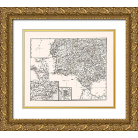 Southwest Spain Portugal - Perthes 1865 Gold Ornate Wood Framed Art Print with Double Matting by Perthes