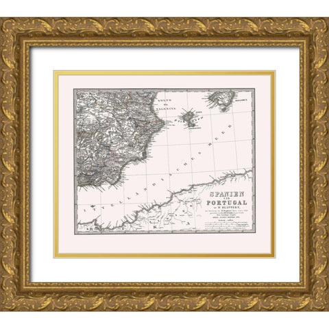 Spain Portugal - Perthes 1865 Gold Ornate Wood Framed Art Print with Double Matting by Perthes