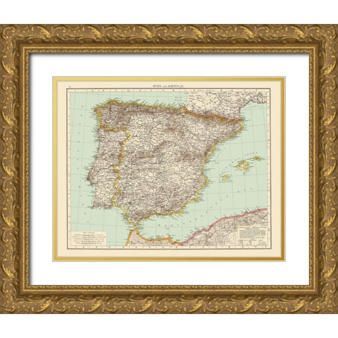 Spain Portugal - Andree 1895 Gold Ornate Wood Framed Art Print with Double Matting by Andree