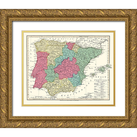 Spain Portugal - Wilkinson 1808 Gold Ornate Wood Framed Art Print with Double Matting by Wilkinson