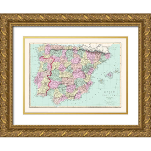 Spain Portugal - Williams 1873 Gold Ornate Wood Framed Art Print with Double Matting by Williams
