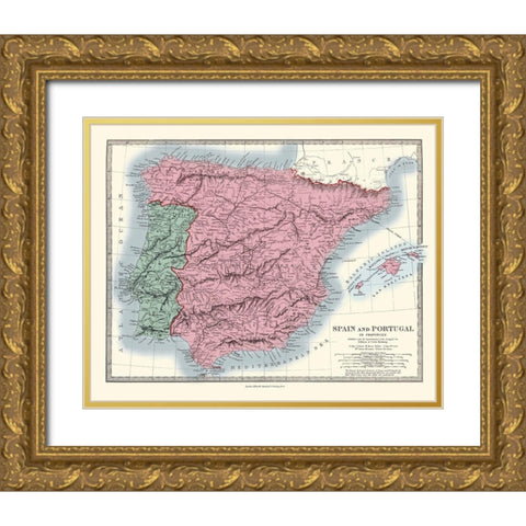Spain Portugal - Stanford 1865 Gold Ornate Wood Framed Art Print with Double Matting by Stanford
