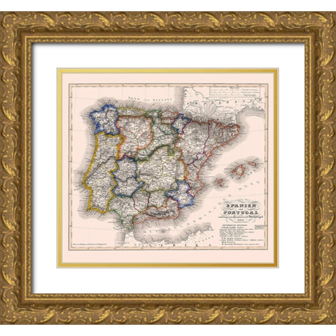 Spain Portugal - Perthes 1834 Gold Ornate Wood Framed Art Print with Double Matting by Perthes