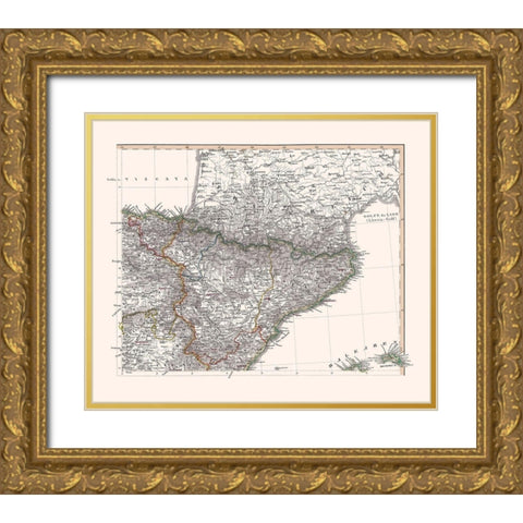 Northeast Spain - Perthes 1850 Gold Ornate Wood Framed Art Print with Double Matting by Perthes