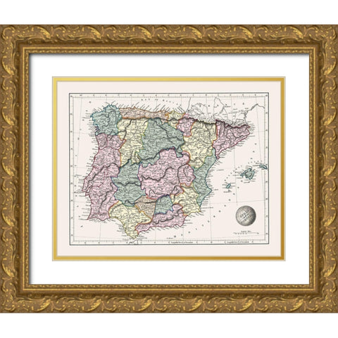 Spain Portugal - Arrowsmith 1825 Gold Ornate Wood Framed Art Print with Double Matting by Arrowsmith