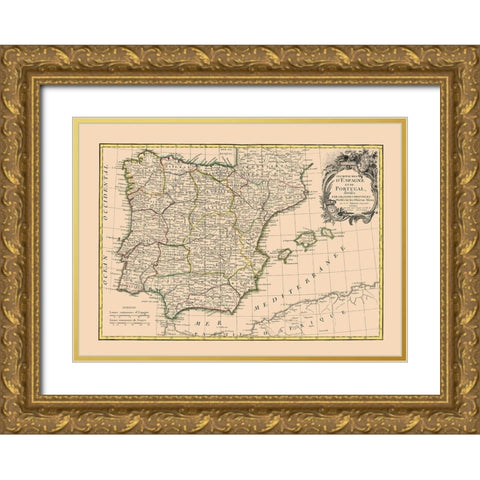 Spain Portugal - Lattre 1760 Gold Ornate Wood Framed Art Print with Double Matting by Lattre